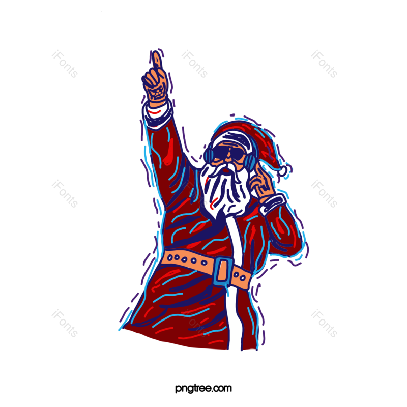 线条图片,插画元素,圣诞老人PNG,耳机免抠素材